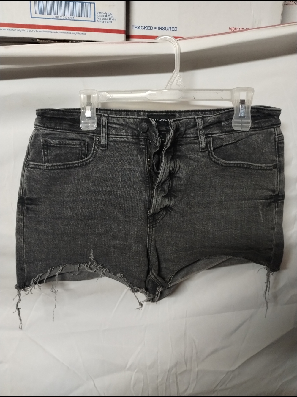 Frayed High-Rise Denim Shorts in Charcoal